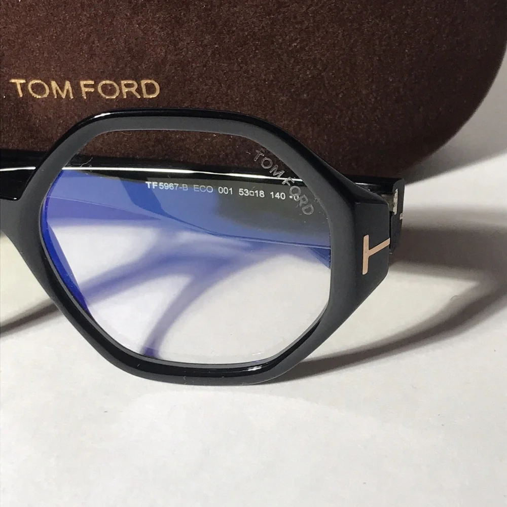 New Authentic Tom Ford TF5967-B ECO Women's Black Geometric Frame Glasses